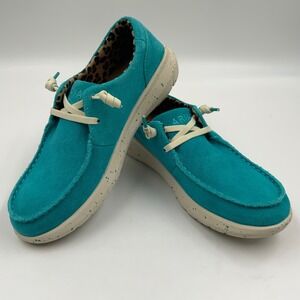 Ariat Women's Turquoise Suede Leopard Lined Slip On Loafer Shoes  10050971 Sz 7B